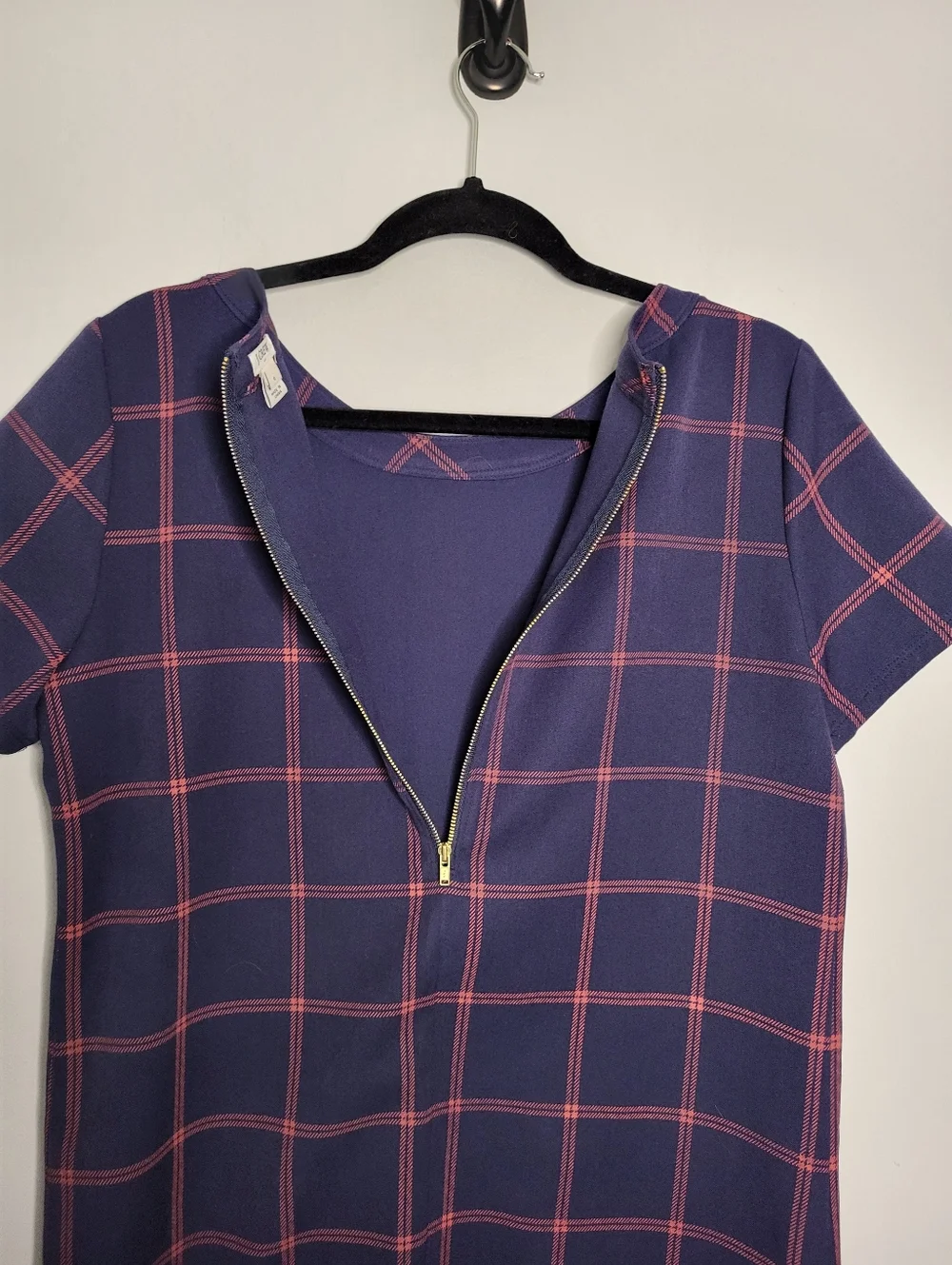 J.Crew Pocket Shift Dress Size 6 Blue Red Windowpane Plaid Preppy Nautical
